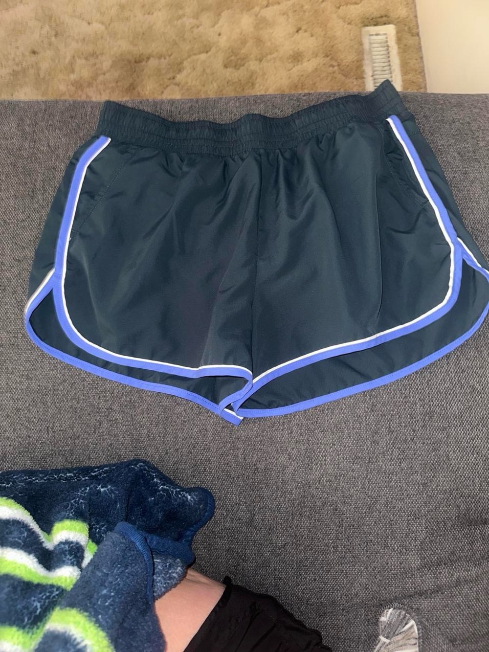 Women’s Athletic Running Shorts - Navy with Light Blue Trim